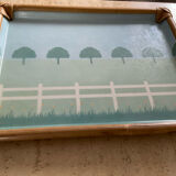 Plateau vintage alpac en fibre de verre et rotin