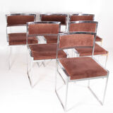 Suite of 6 chairs in chromed steel and brown velvet circa 1970