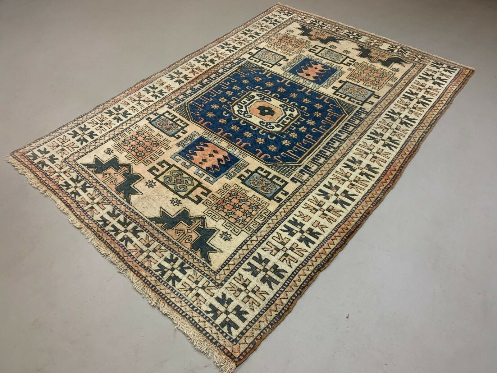 Old Turkish Kazak Rug Oriental 240x165 cm vintage carpet, Tribal Handwoven