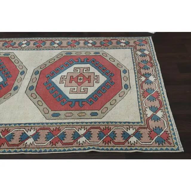 Vintage Turkish Oushak Handmade Wool Cotton Red Area Rug 150x218