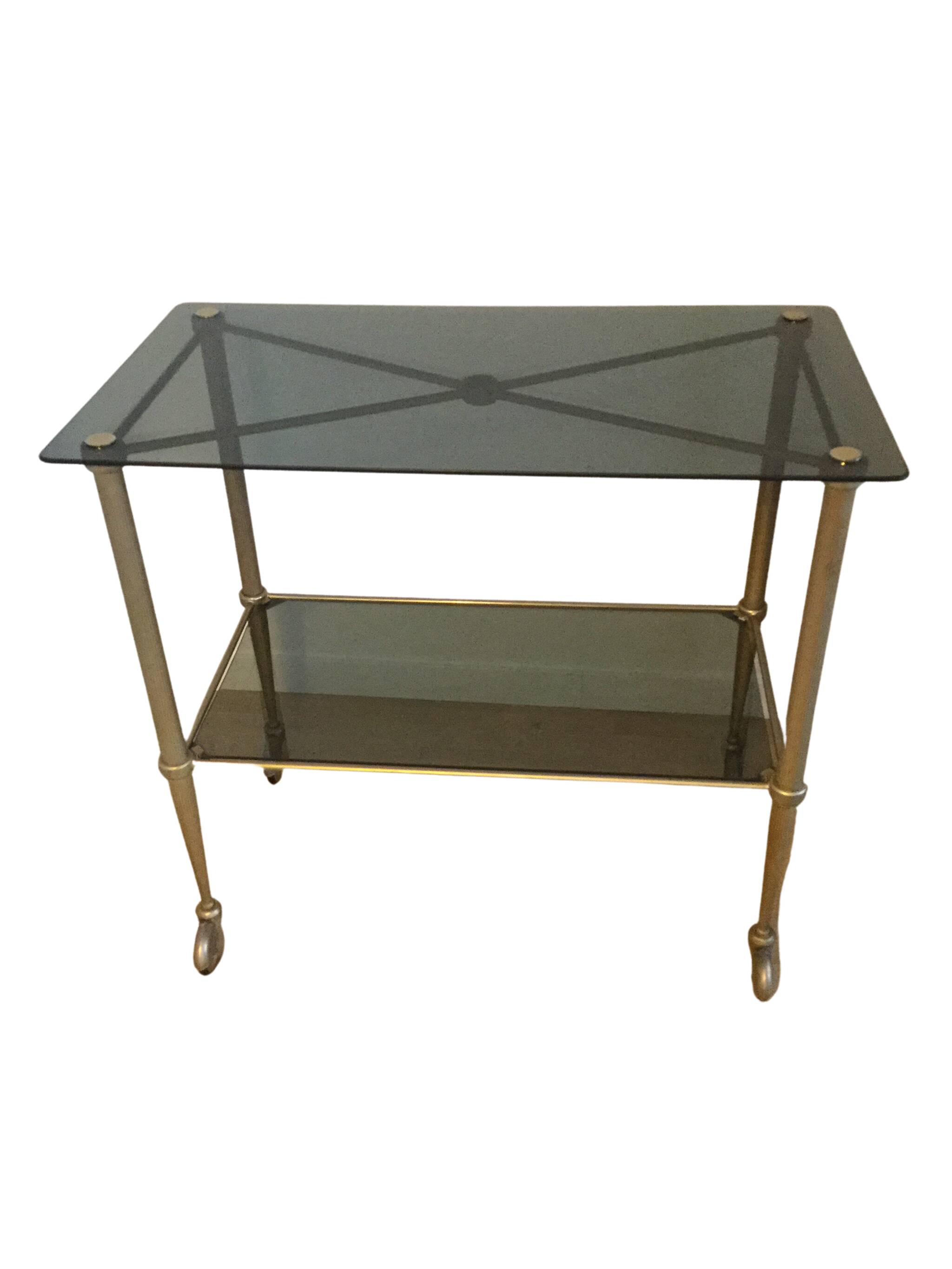 70s Furniture Glass and Brass Trolley on Wheels