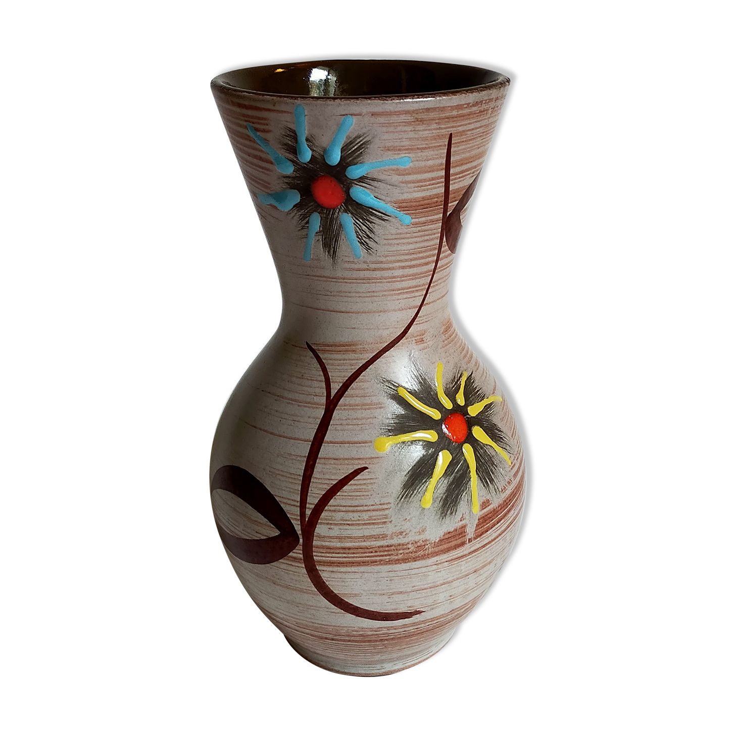 German ceramic vase west-germany with two flowers model n°1256