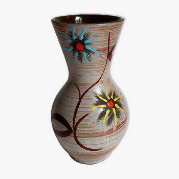 German ceramic vase west-germany with two flowers model n°1256