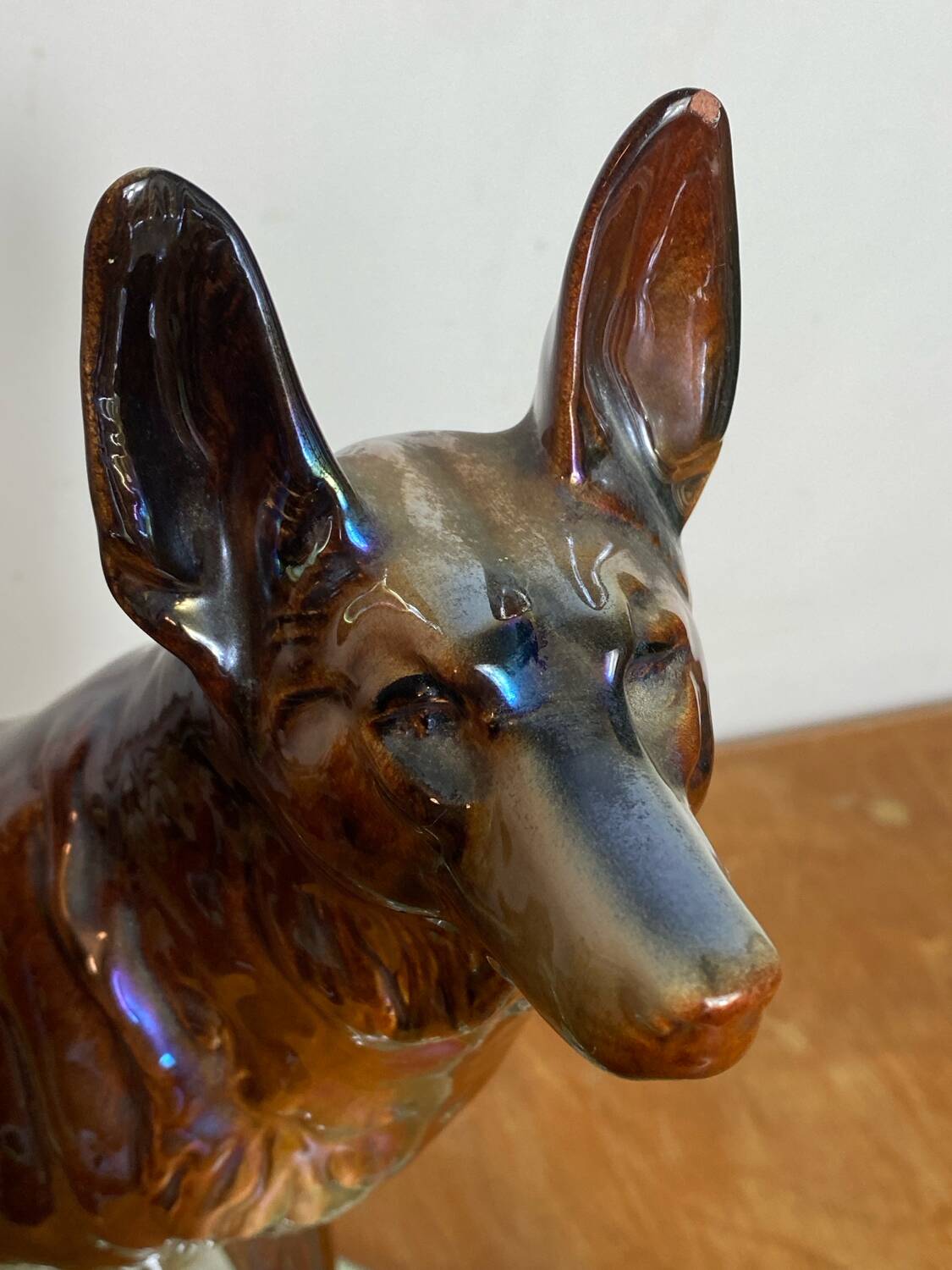 Iridescent ceramic wolf dog, Hubert Béquet