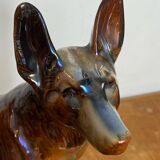 Iridescent ceramic wolf dog, Hubert Béquet