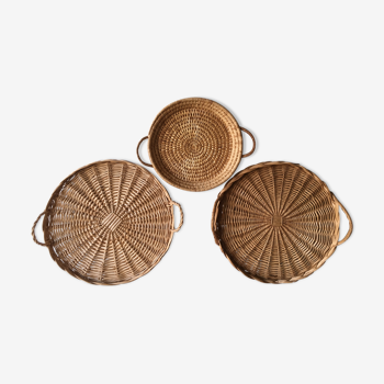 Suite of 3 large wicker rattan trays