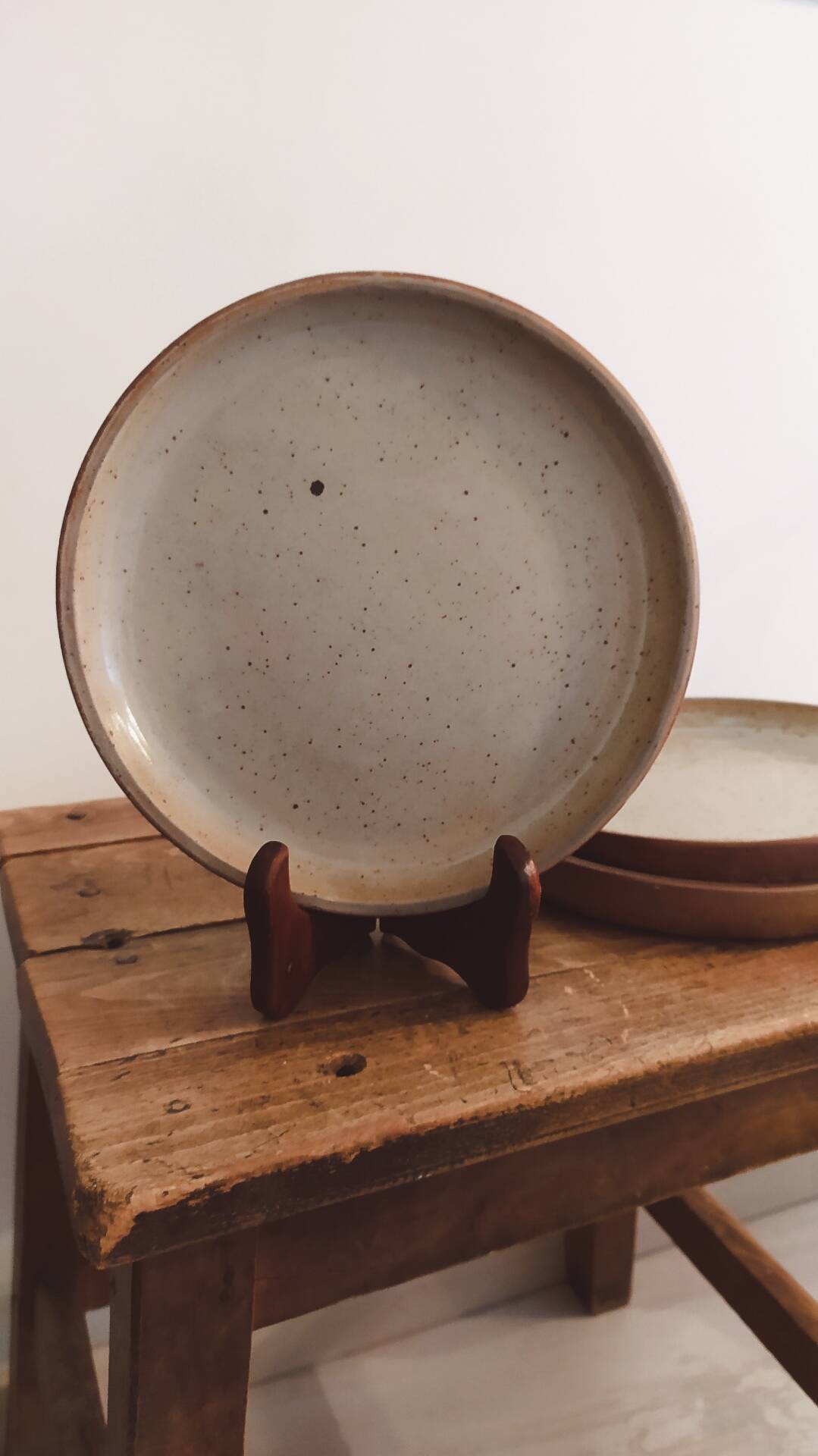 Set of 3 antique glazed stoneware plates.
