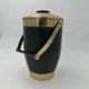 Green Leather and Brass Curved Handle Ice Bucket. Italian Work. V