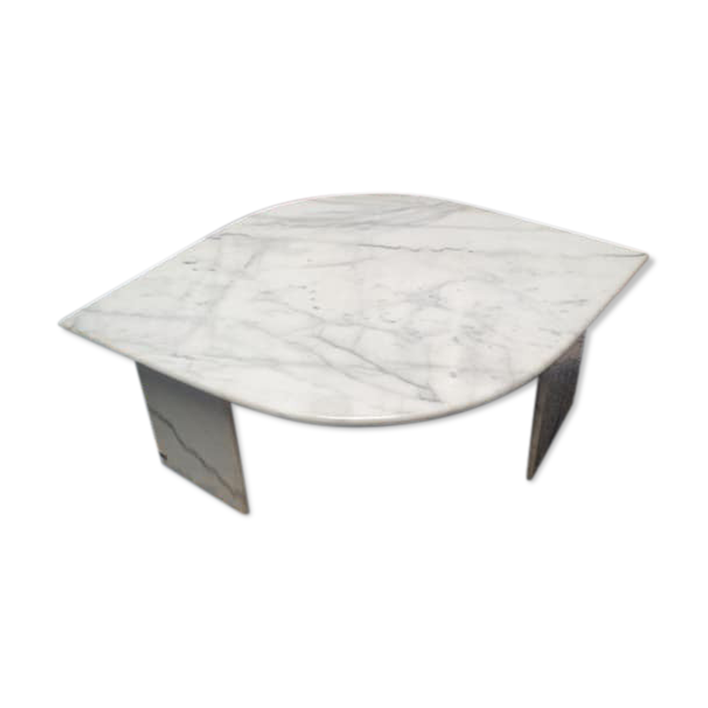 Coffee table in white Carrara marble with grey veins in the shape of an eye, circa 1970