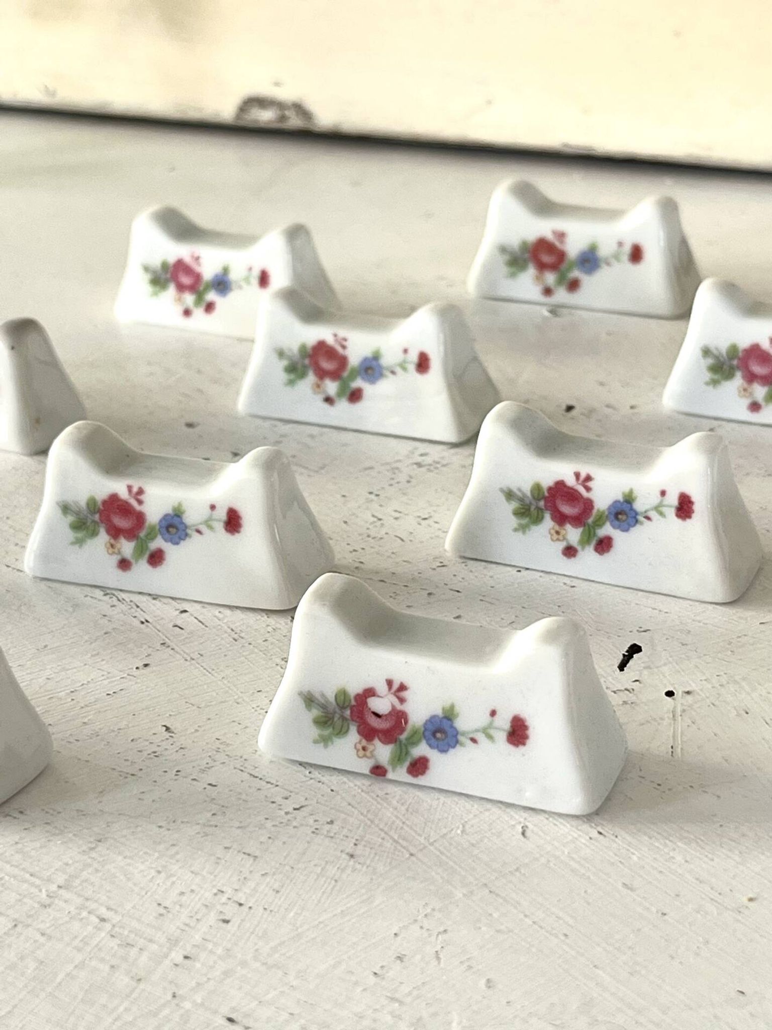 French Porcelain Knife Rests Set of 12 Floral Table Knife Holders