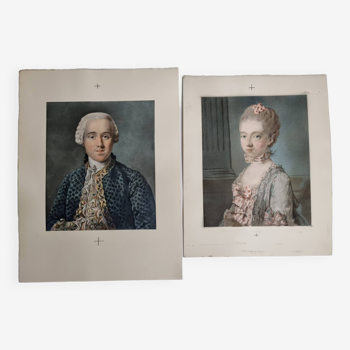 Color engravings, Madame and Monsieur Lalive de Jully, after Joseph Ducreux, 25 x 28 cm