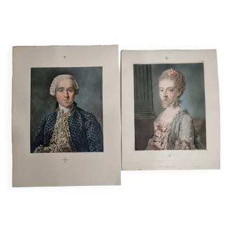 Gravures en couleur, Madame et Monsieur Lalive de Jully, d'après Joseph Ducreux, 25 x 28 cm