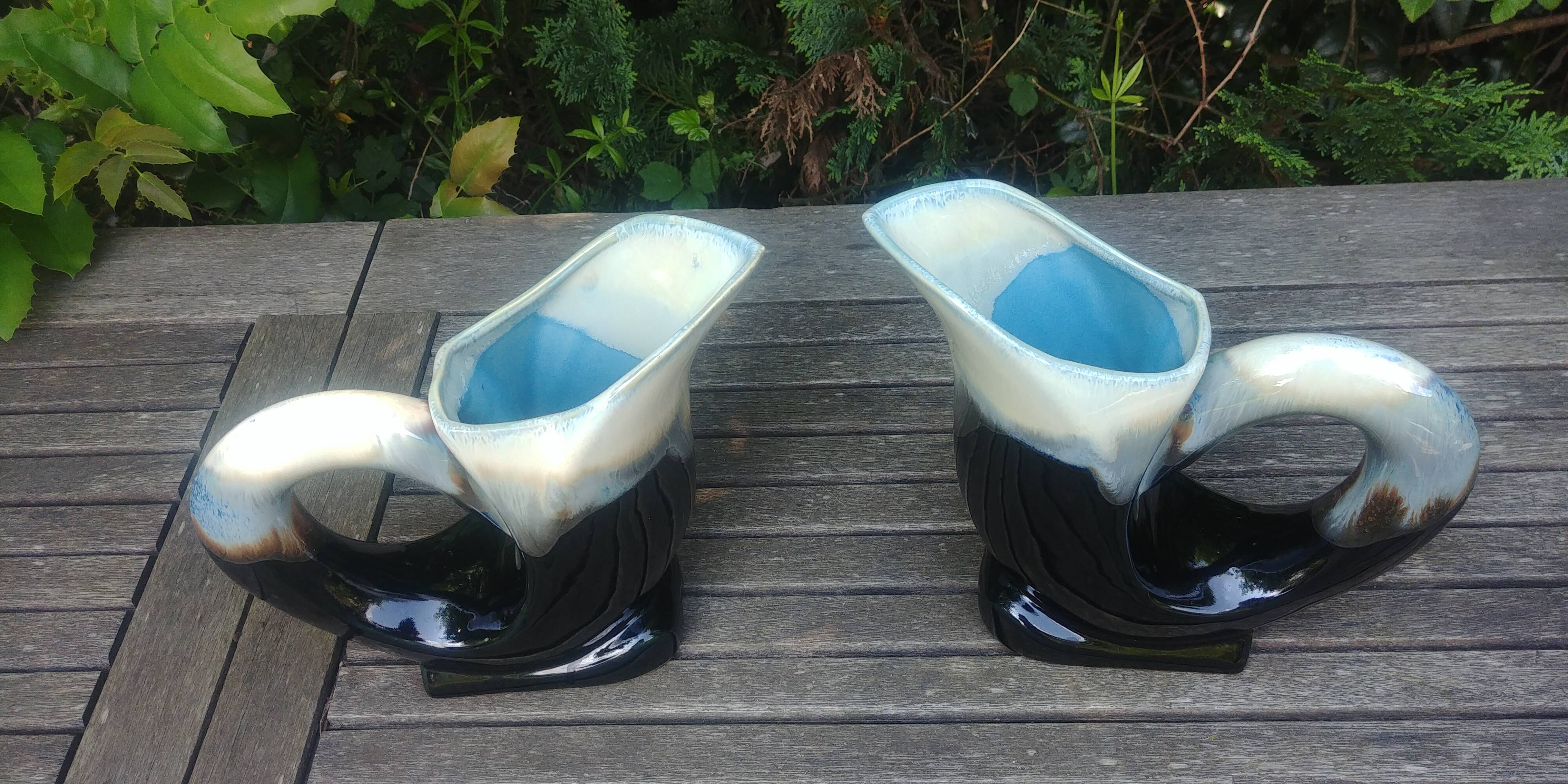 Two swan-shaped vases in glazed ceramic vintage 30/40s