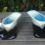 Two swan-shaped vases in glazed ceramic vintage 30/40s
