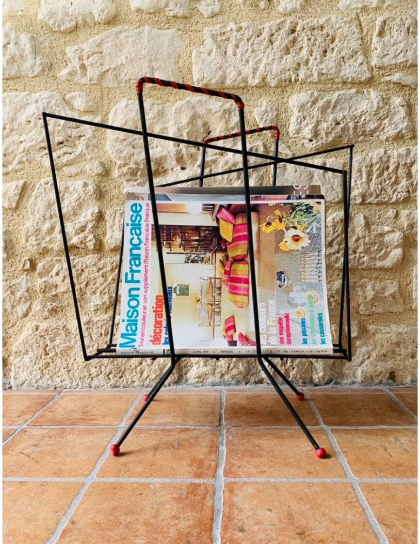Vintage black metal magazine holder, circa 50's