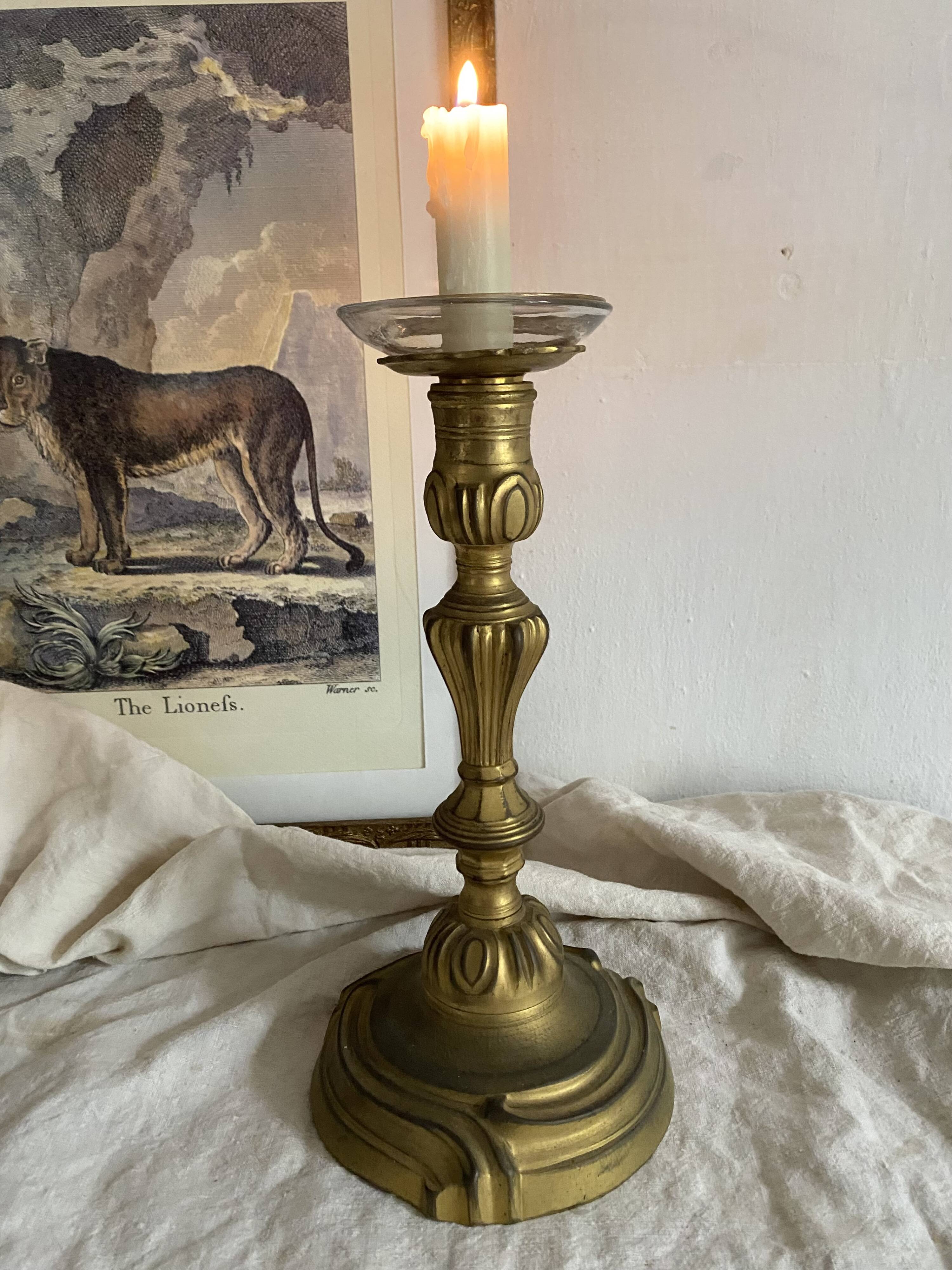 Large antique bronze candle holder 26 cm Louis XV style