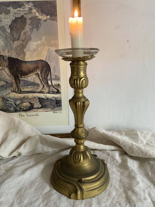 Grand bougeoir ancien en bronze  26 cm style Louis XV
