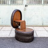 Pouf in vinile e legno con scaletta e scomparto, Italia Anni '60