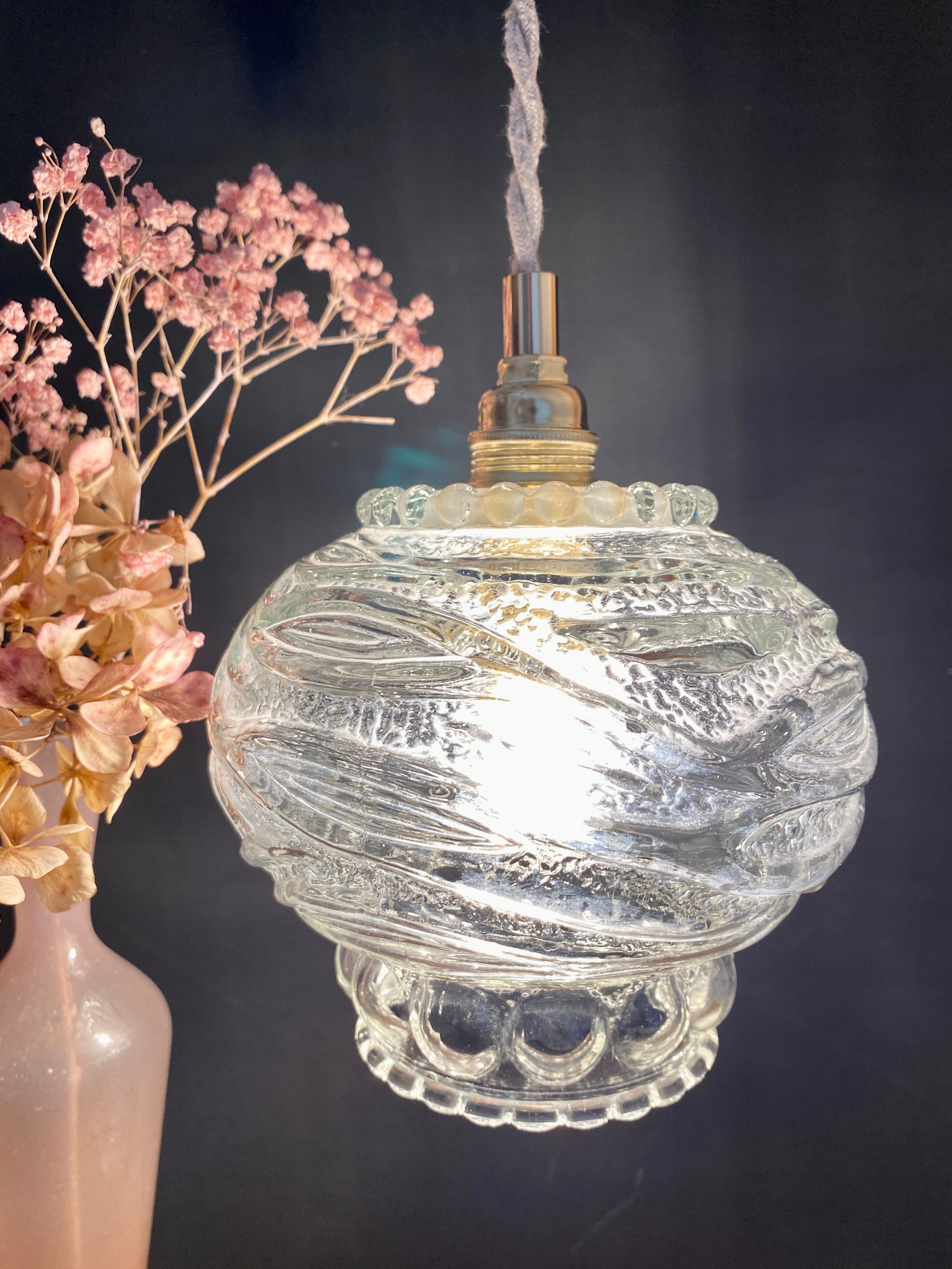 Vintage molded glass globe pendant light