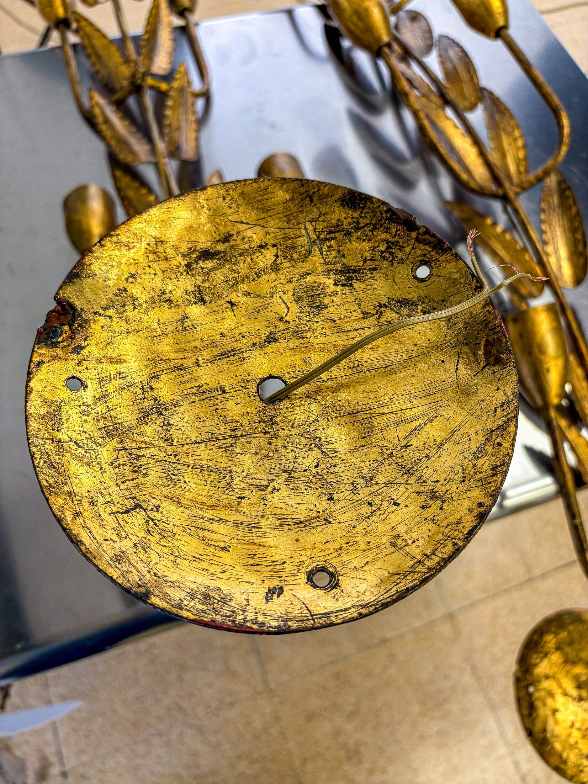 Pair of gilded floral wall lights by Ferro Arte, XL size, Spain, 1960s