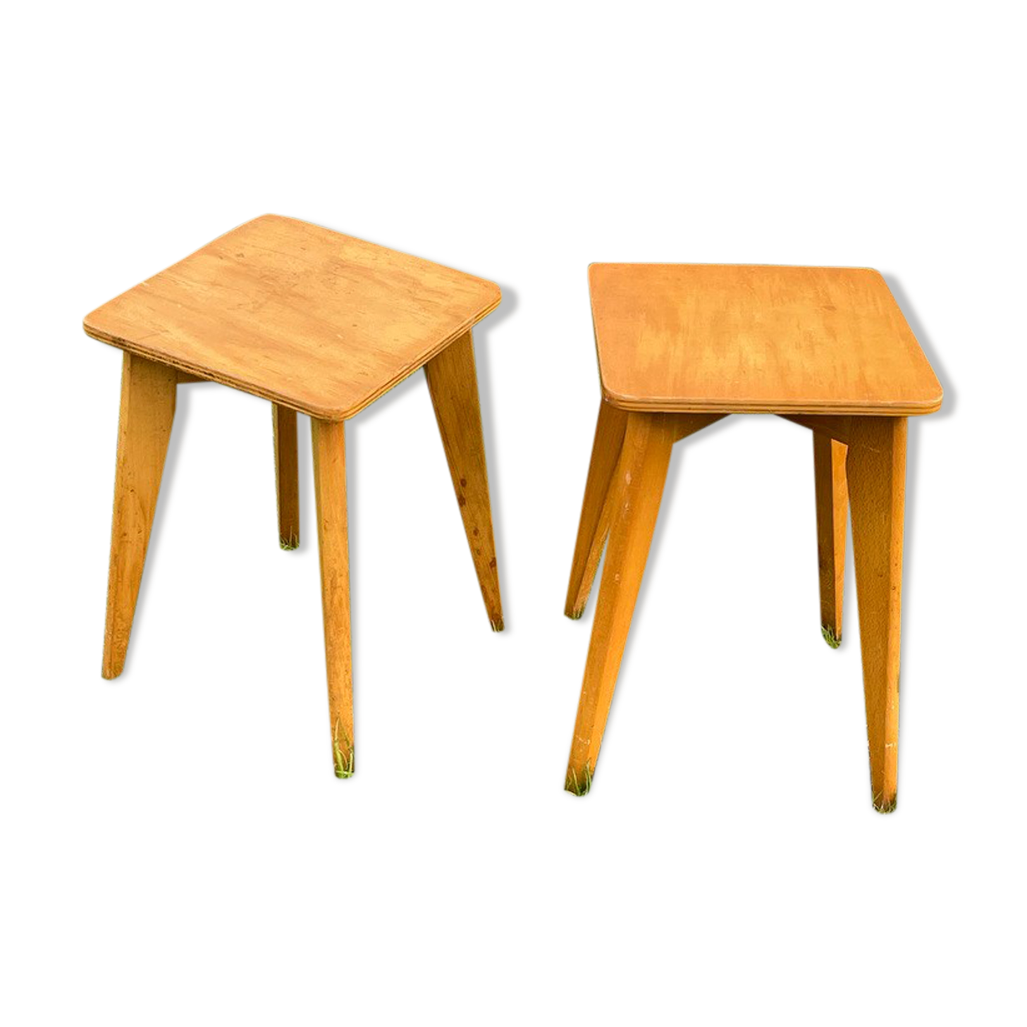 Pair of blond beech stools, Vintage 1970