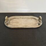 Oval silver plated metal dish with swan head handles