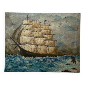 Huile sur toile navire