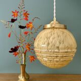 Vintage art deco globe pendant light in yellow and gold Clichy glass