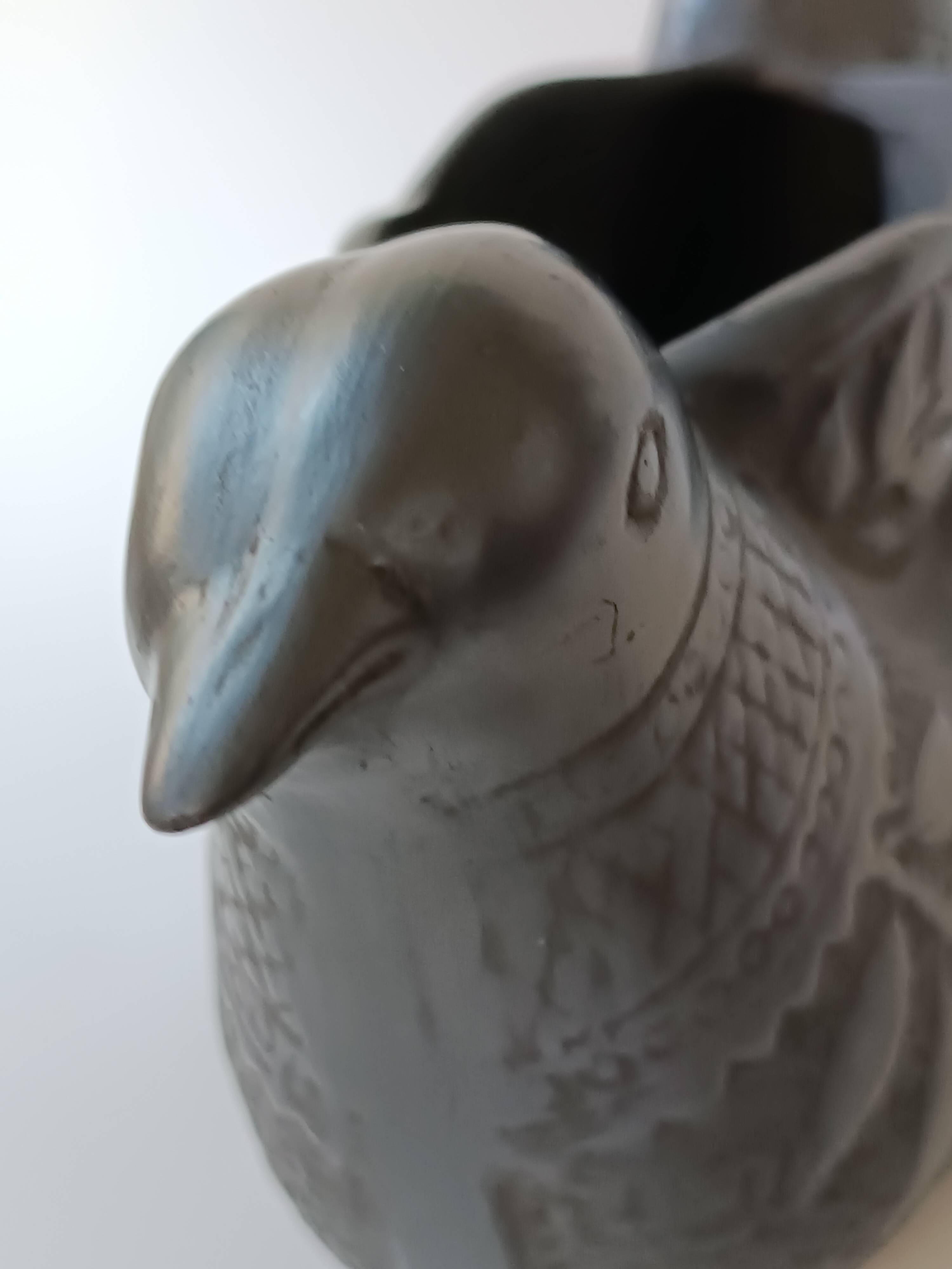 Zoomorphic vase with double birds in black clay from Marginea, Romania.