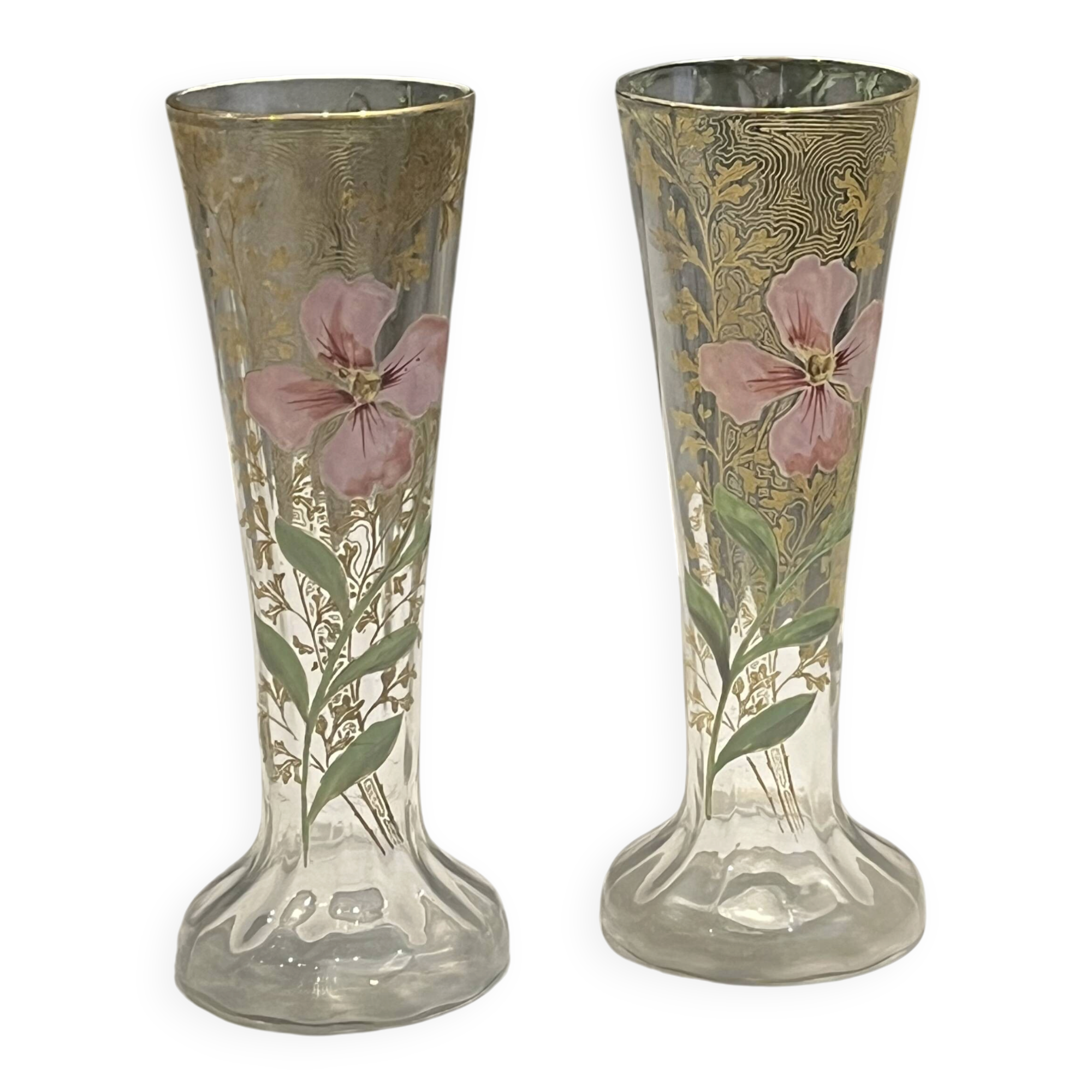 Paire de vase signés - Legras, décor floral - vers 1900
