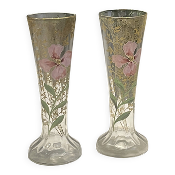 Pair of vases signed - Legras - Floral decoration - Around 1900