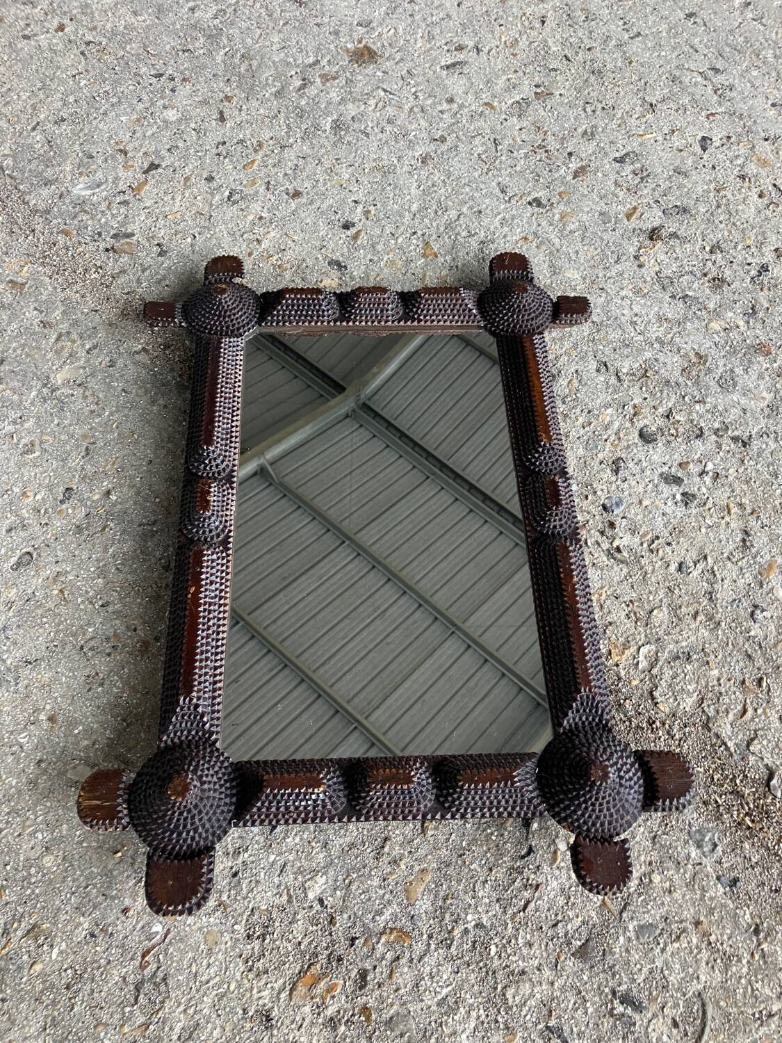 Tramp Art Wall Mirror - Hand-carved 19th Century