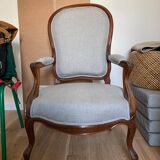 Voltaire armchair in walnut reupholstered