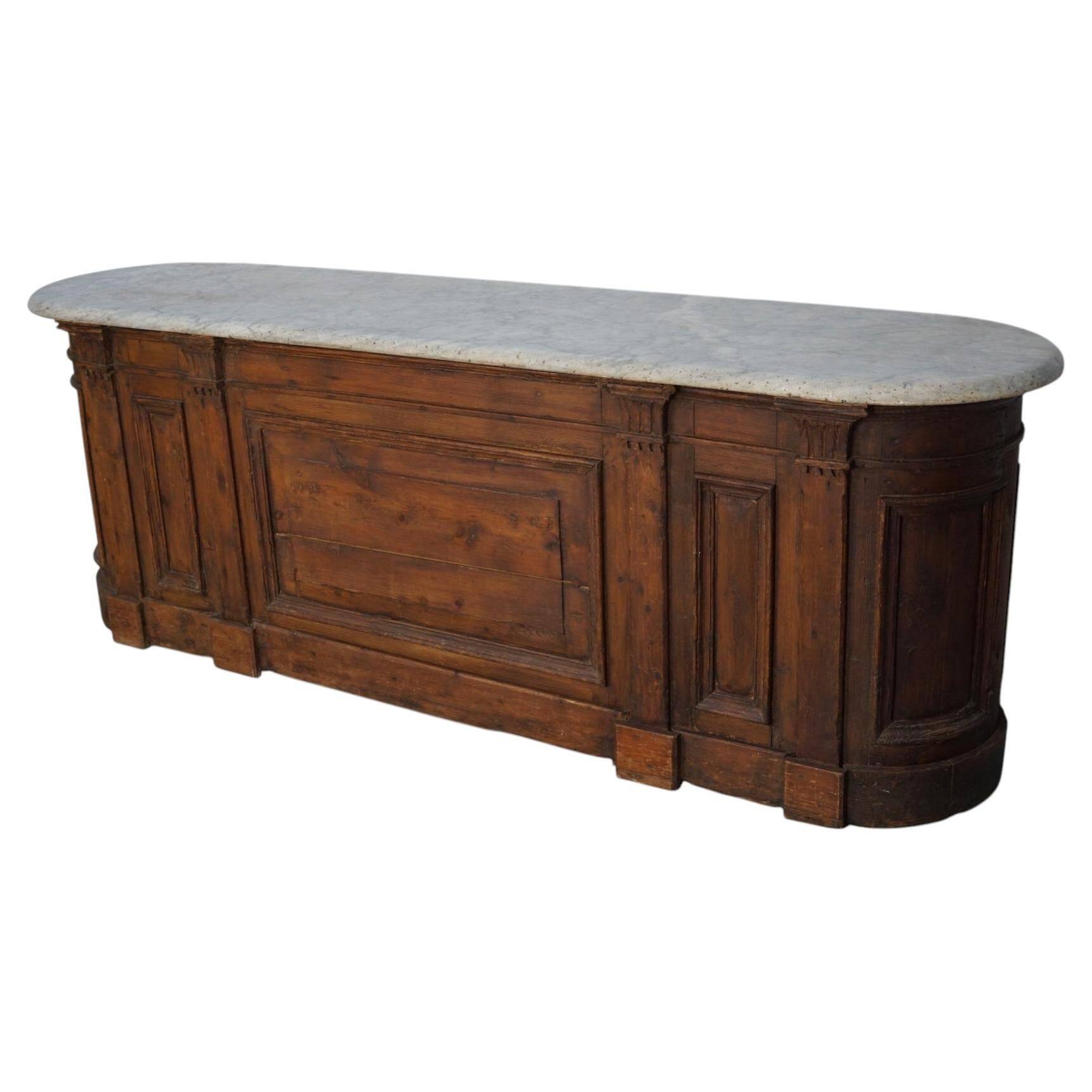Antique Shop Counter / Kitchen Island in Dutch Pine and Marble, 19th Century