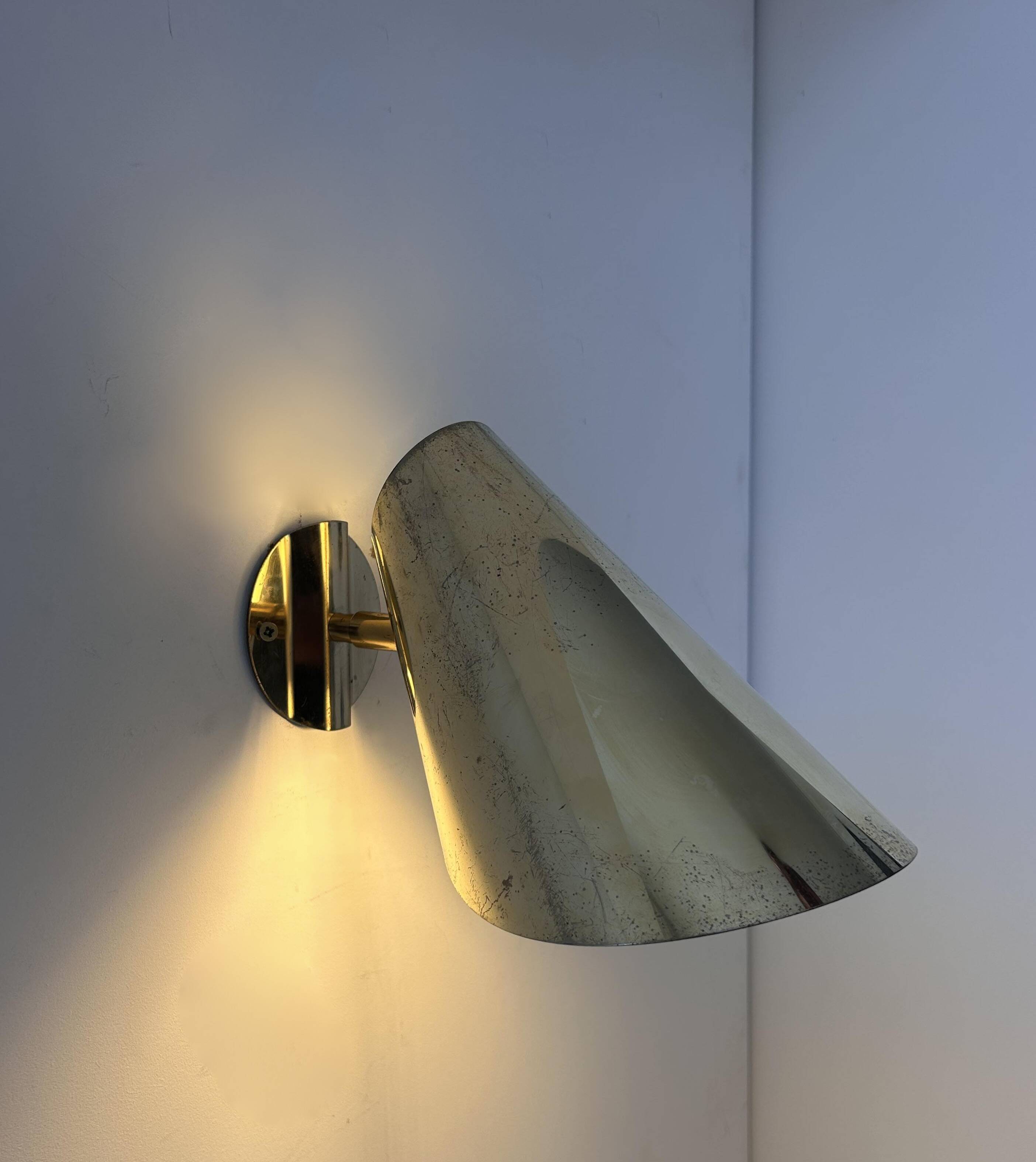 Vintage adjustable wall light, solid brass, Sweden 1970s