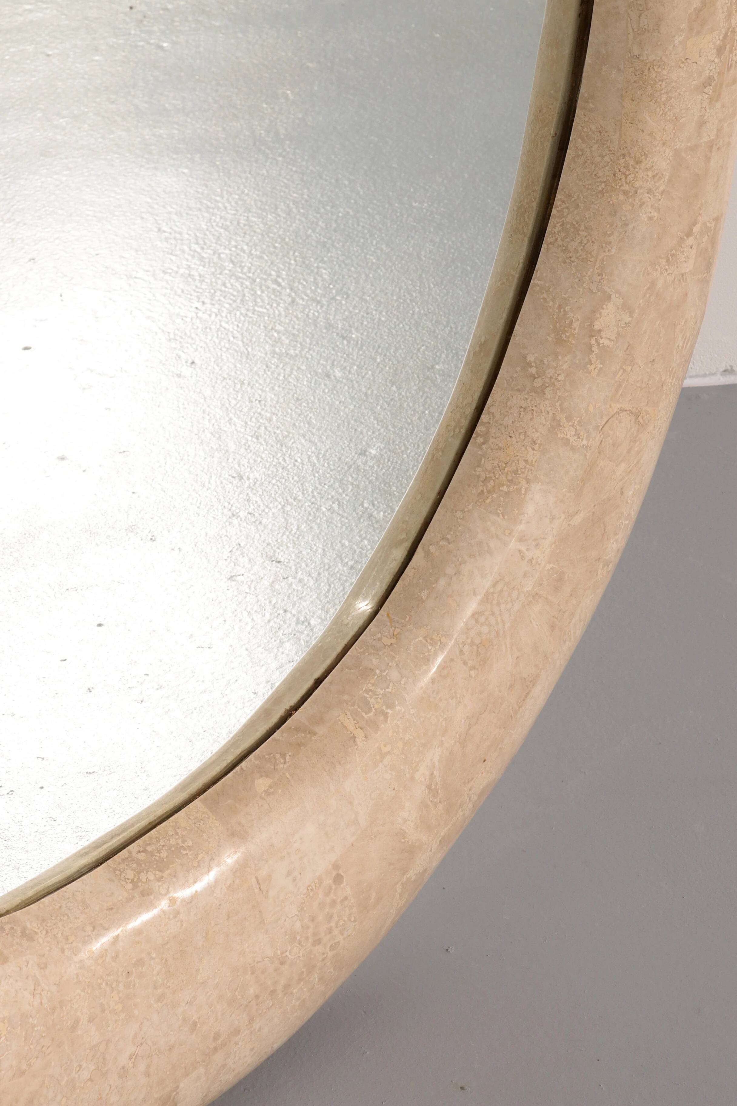 Very large monumental Italian travertine mosaic mirror, circa 1960