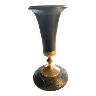Vase coupe cuivre et plastique gravé socle h 18CM ø socle 10 cm bouche 7,5 cm