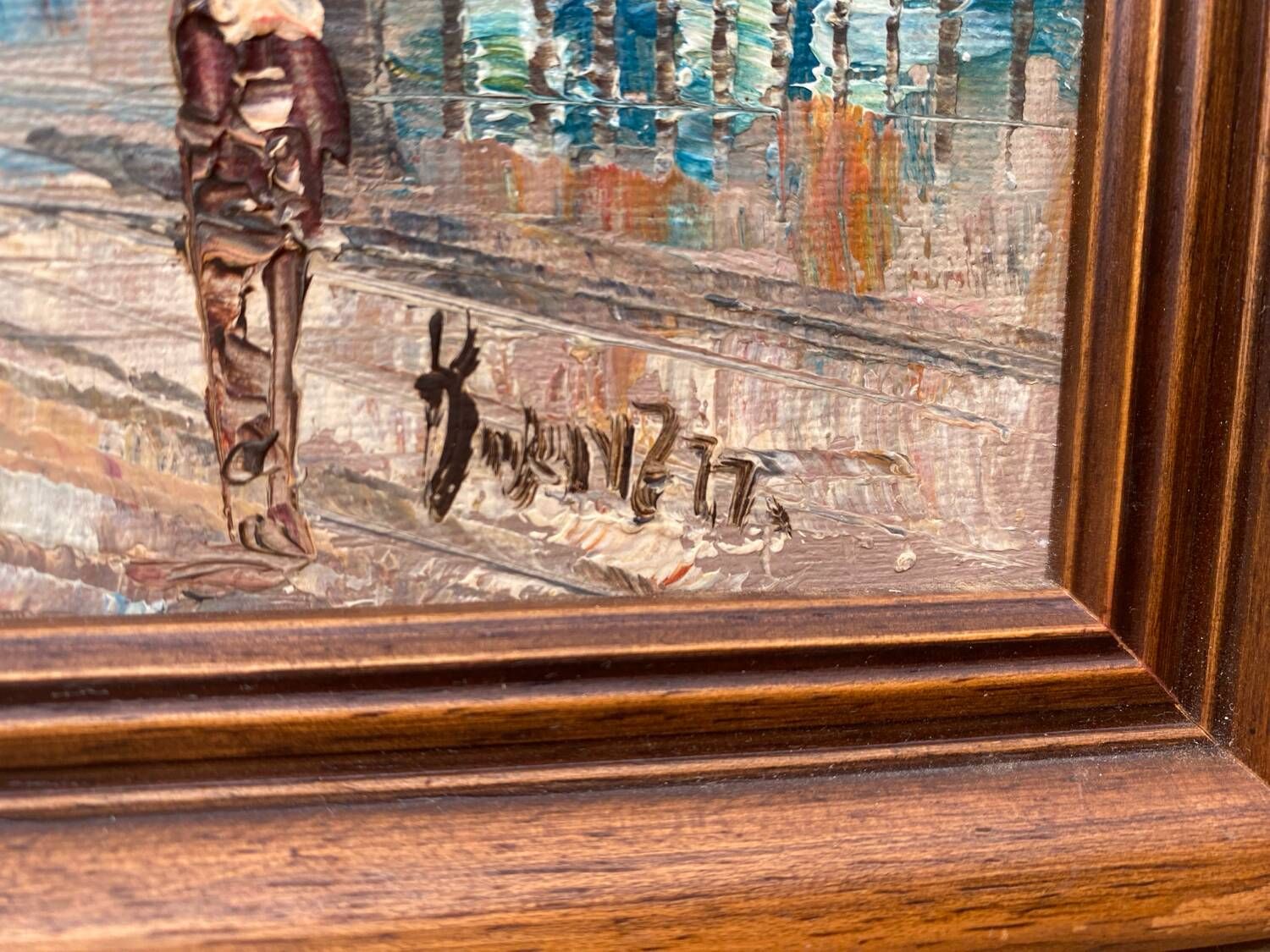 Old painting caroline burnett view paris moulin rouge oil on canvas