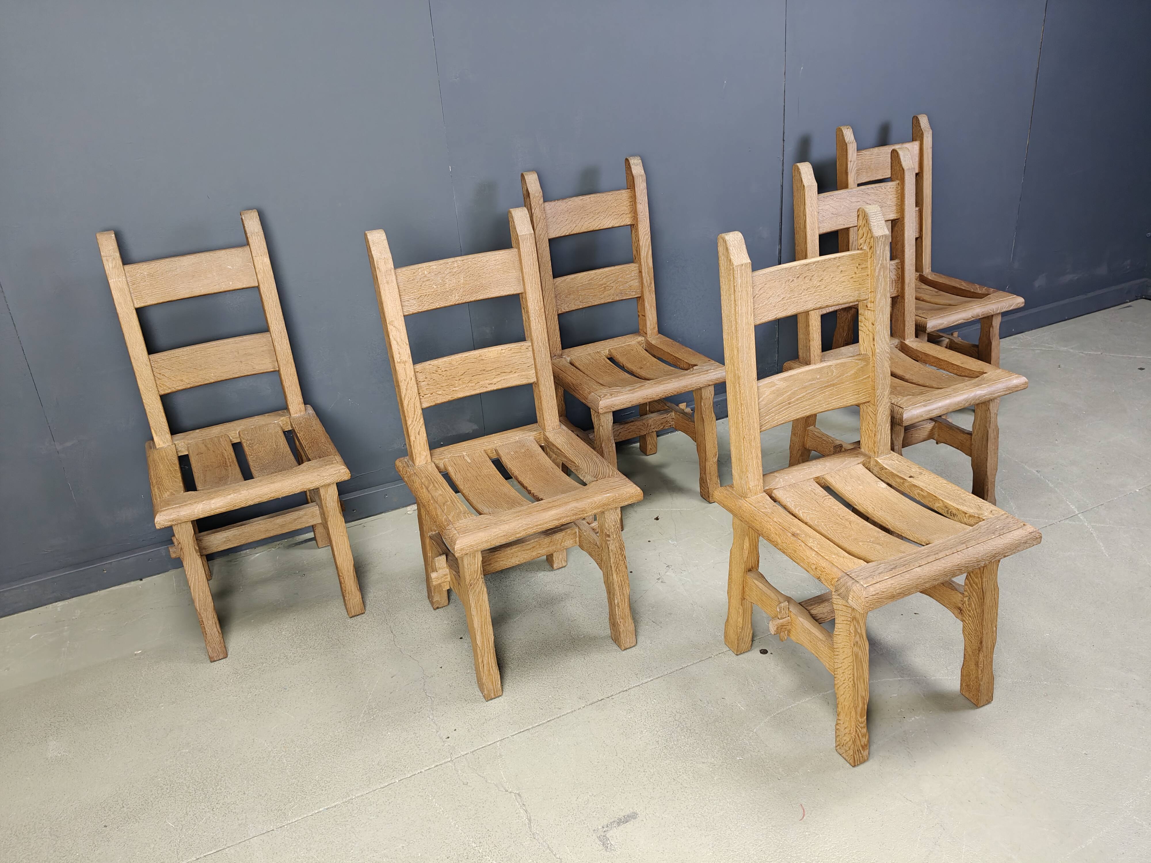Vintage oak  brutalist dining chairs, 1960s