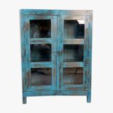 Old display case in Burmese teak with original blue patina