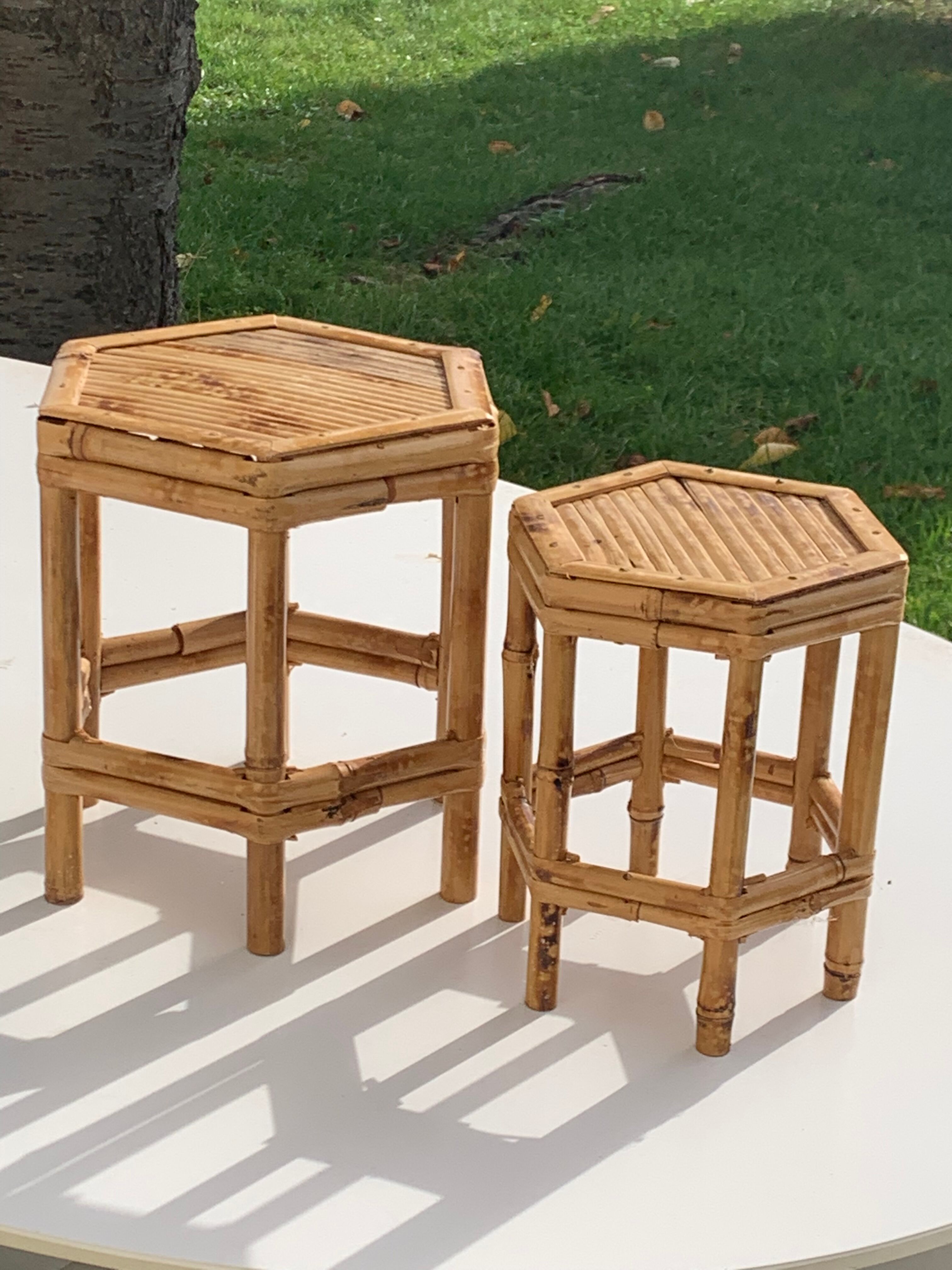 Pair of side tables in bamboo