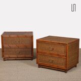 Pair of rattan and brass bedside tables, 1960