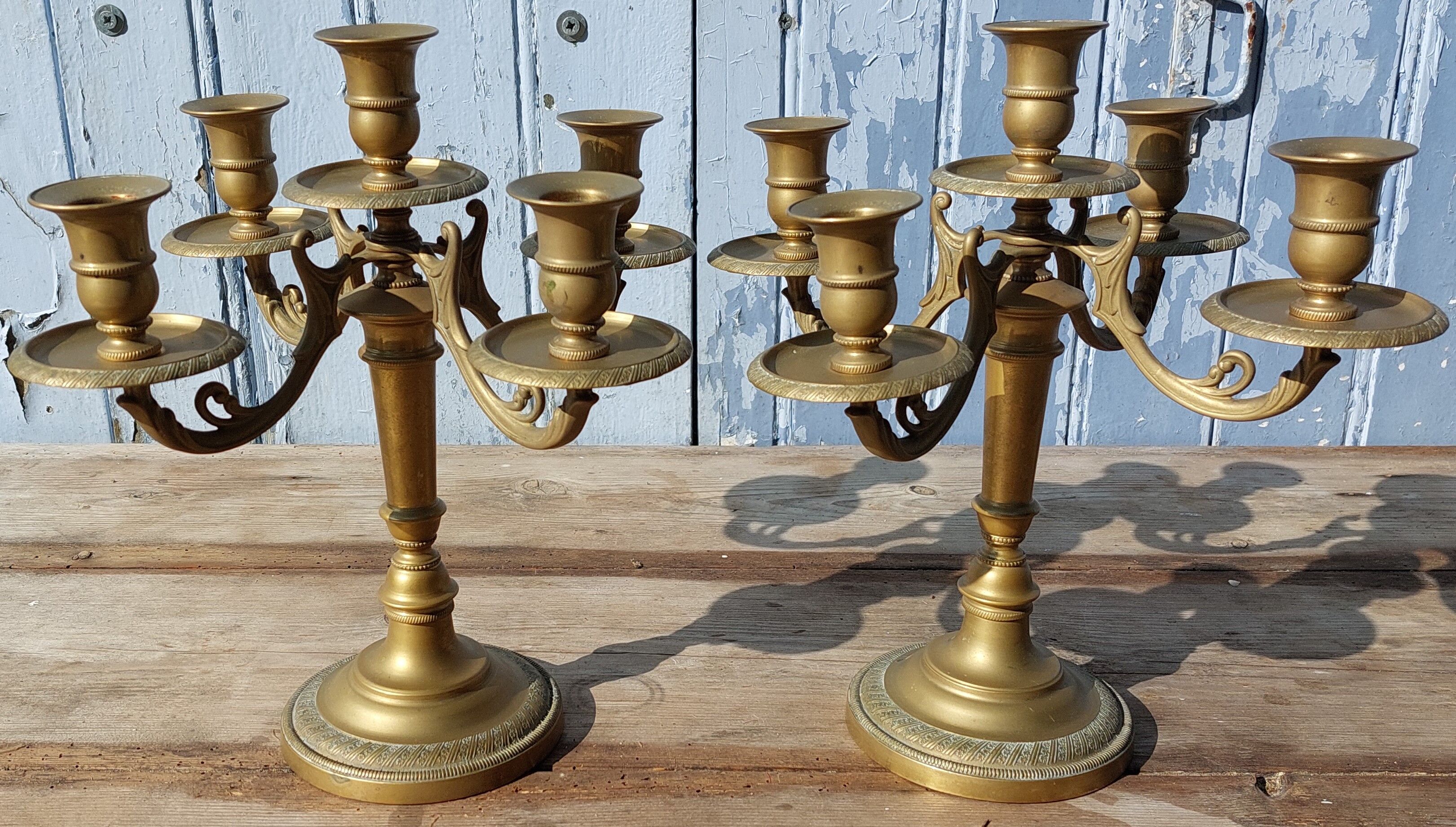 Duo of bronze candlesticks