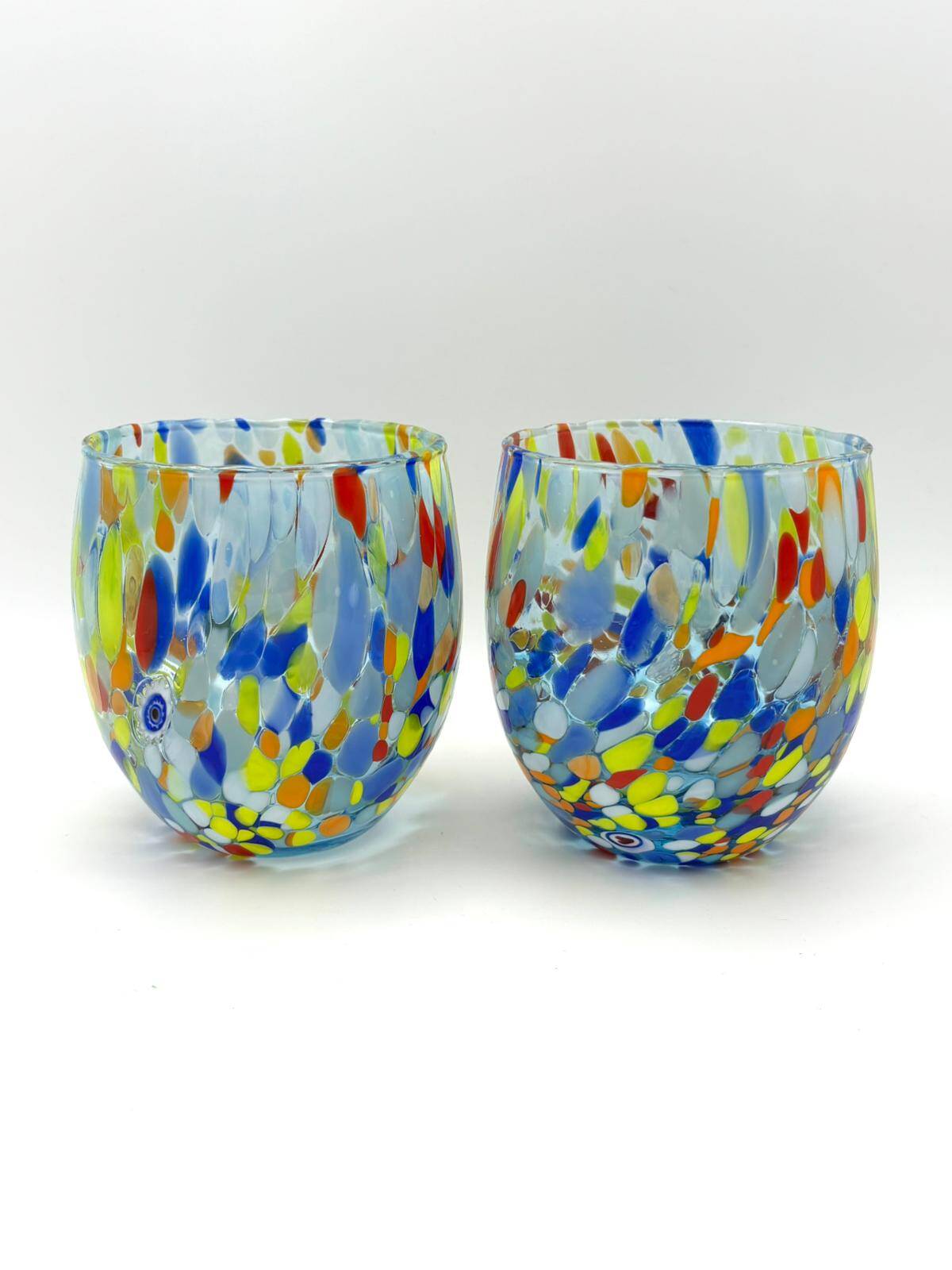 Set of 6 blown glass glasses with Murano murrine.