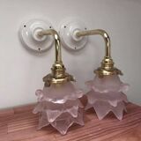 Pair of pink flower tulip wall lights