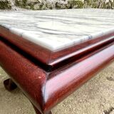 Coffee table in white marble and mahogany wood