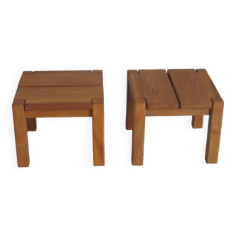 Paire de tables de chevets ou basses  en orme massif édition Regain