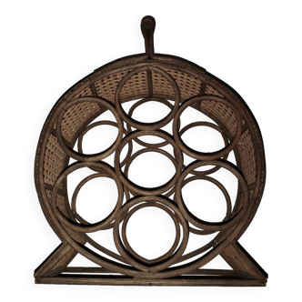 Vintage bottle holder in rattan and cane