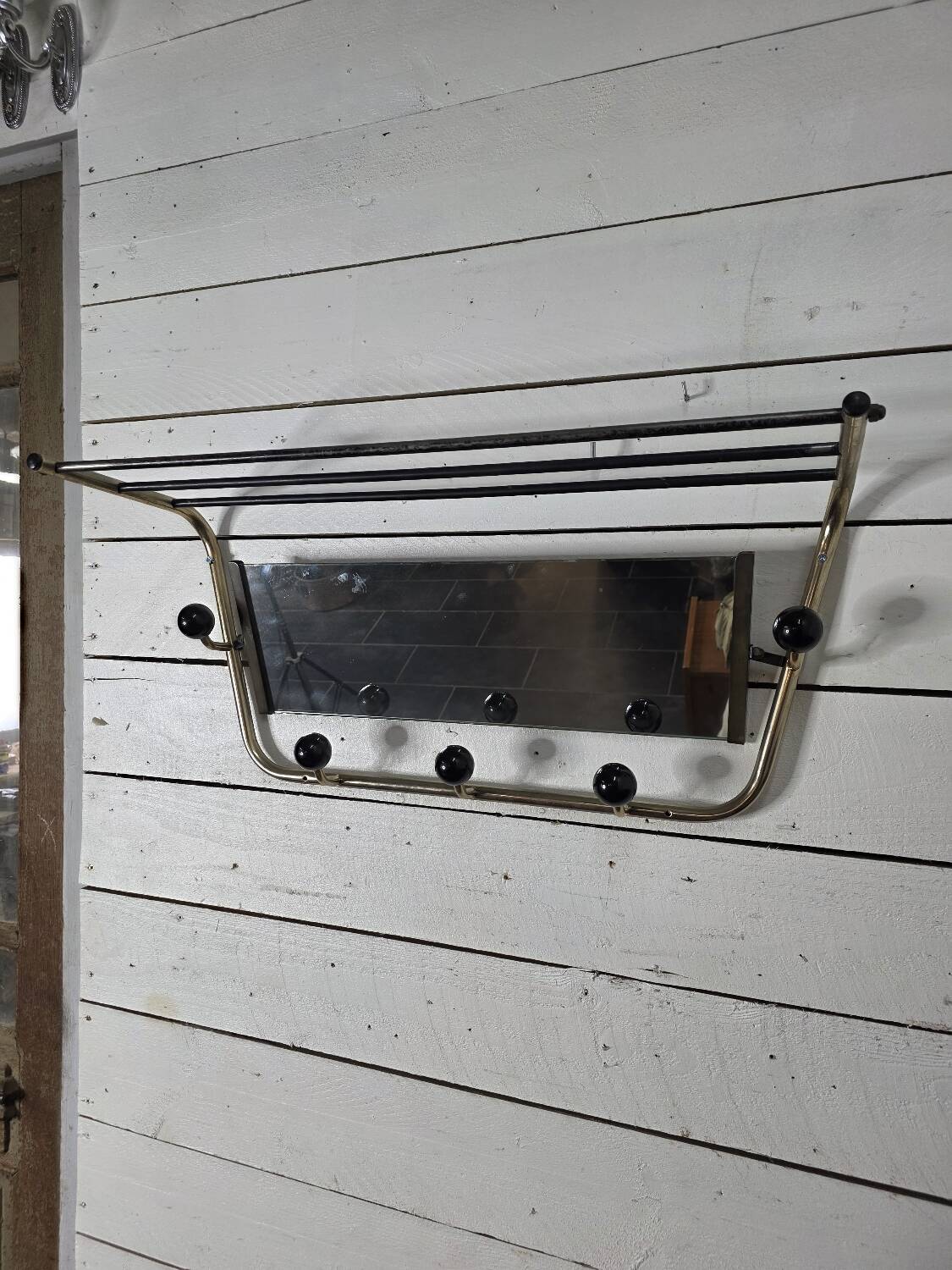 Vintage coat rack with pivoting mirror from the 60s