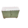 Vintage low wooden cabinet painted green and white with a floral fabric top (1950s)